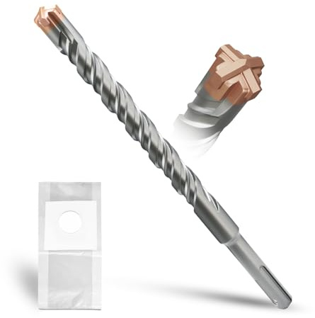 METOTY SDS Plus Drill Bit 16 mm x 210 mm, with 4 Carbide Cutting Edges, Head with Coating, Masonry Drill, Hammer Drill, Concrete Drill, for Stone, Concrete, Natural Stone, Brick Wall