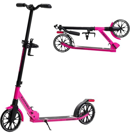 BLACKWHEELS Zoom City-Scooter – Große 200mm Räder, Faltbar, Stoßdämpfer, Höhenverstellbarer Lenker, Leichter Aluminiumrahmen, Komfortables Fahren auf Jeder Oberfläche
