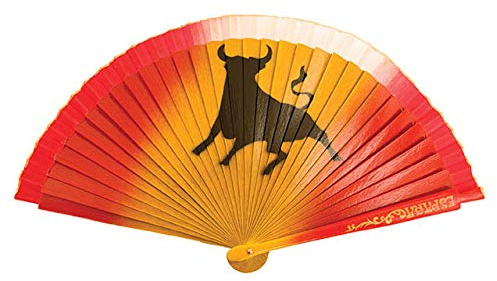LP Divertissements Éventail Espagnol Motif Taureau Rouge & Orange