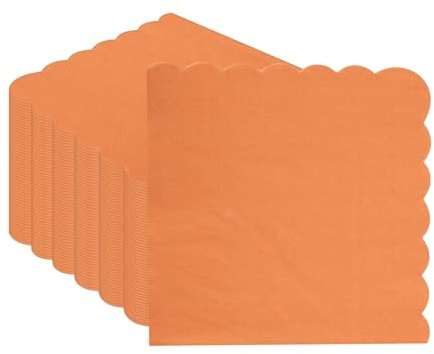 Lot de 50 serviettes en papier orange 32 x 32 cm - Serviettes de table à bord festonné pour anniversaire, mariage, Halloween, fête et événements spéciaux (serviettes orange)