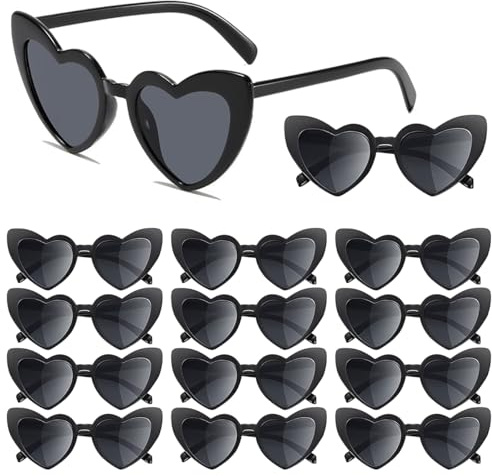 JNEYVIC Occhiali da Sole a Forma di Cuore, 12 Paia Occhiali da Sole a Cuore Vintage Occhiale Vintage Cat Eye Love Occhiale da Sole Retrò a Forma di Cuori Protezione UV375 per Feste, JGA, Halloween