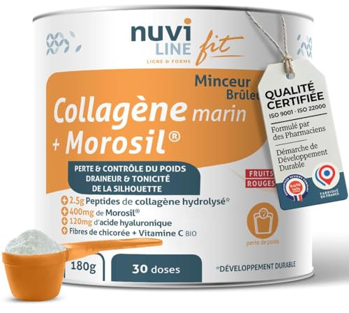 NUVILINE Fit | Marine Kollagen & Morosil Schlankheits-Schönheit | Rote-Beeren-Pulver Ohne Maltodextrin & Ohne Süßungsmittel | Hyaluronsäure, Ballaststoffe & Vitamin C | 30 Portionen