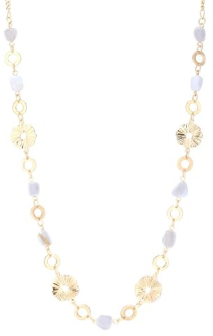 Dazylleco Collana Donna Oro a Catena Lunga Collana Lunghe Boho con Perline di Pietre Naturali Irregolare Gioiello Elegante per Matrimoni Feste Regali di Compleanno Bigiotteria Oro(Light Grey Blue)