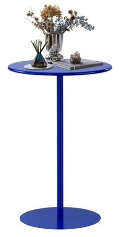 Blauer, runder Stehtisch mit hoher Platte, Cocktail-Bistro-Kneipentisch in Thekenhöhe, kleiner Kaffee-Beistelltisch, Küchen-Esstisch für Loungebereich, Club, Party, Freizeit-Sofa-Beistelltisch(40x40x5