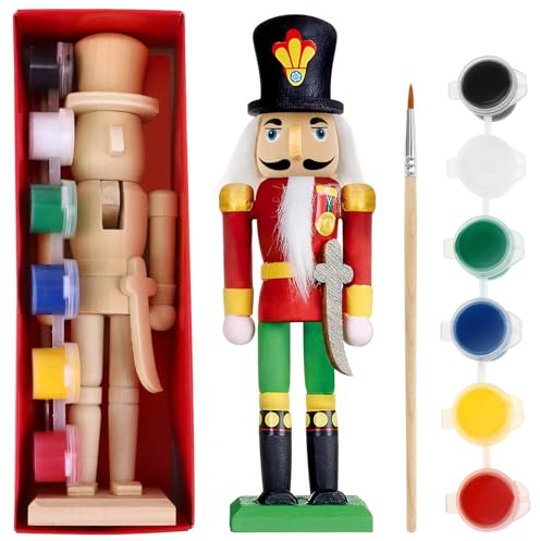 Kichvoe 1 Set Wooden Nutcracker Puppet, Unfinished Nutcracker Soldier Diy Painting Kit, Beige Wooden Christmas Decoration, 7. 08 Inch
