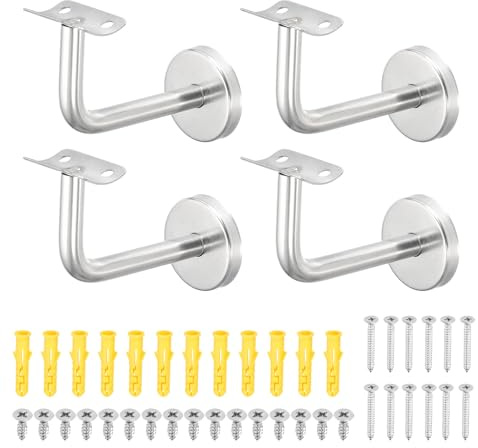 sourcing map 4 Pack Stainless Steel Handrail Bracket, Wall-Mounted Railing Support with Screws, Curved Surface Staircase Hand Railing Brackets for Home Hotel (3.9 x 2.5)