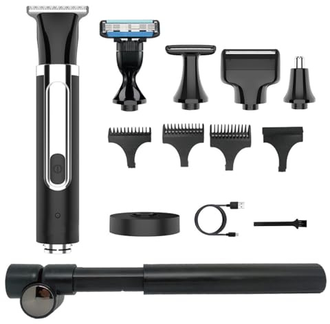 Kit per la cura dei peli del corpo multifunzionale per la rasatura di barba/schiena/naso, tagliacapelli professionale senza fili 5 in 1, rasoio elettrico per la rimozione dei peli della schiena, con