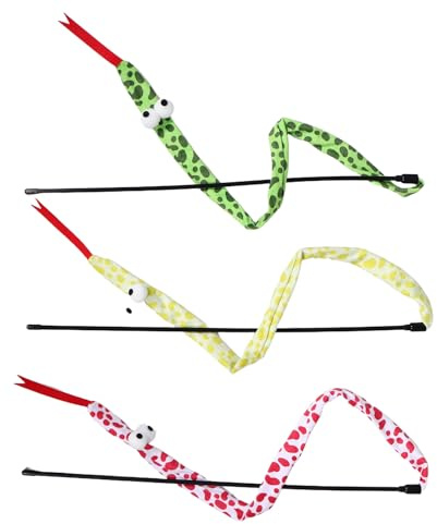 GARVALON 3 Stück Katzenlockstab mit Plüsch und Knisterpapier Interaktives Katzenspielzeug in Schlangenform für Drinnen Ergonomischer Griff und Flexibles Design
