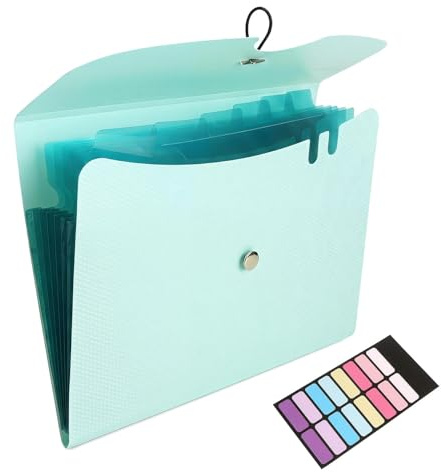 LOLANIUT Porte-documents A4 vert clair avec 7 compartiments - Porte-documents extensible - Organiseur de documents pour bureau, école et maison - Porte-documents PP avec fermeture