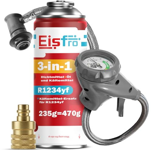 Eisfro - Ricarica climatizzatore 3 in 1 R1234yf – 1x 235 g con tubo e adattatore YF – Climatizzatore per auto – Gas R1234yf 3 in 1 – Cartuccia di gas – ECO