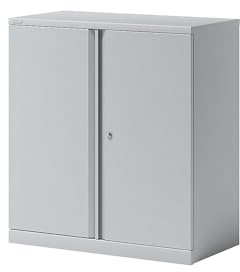 BISLEY Flügeltürenschrank Essentials mit 1 Fachboden für 2 Ordnerhöhen, Metall, 645 Lichtgrau, 47 x 91.4 x 100 cm | 1 Fachboden, 2 Ordnerhöhen, lichtgrau