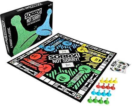 Hasbro Sorry! Not Sorry! Classic Edition Adult Humor Party Board Game for 4 Players, Ages 18+