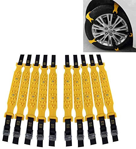 VIONNPPT Universal Anti Rutsch Schneeketten, 10er Set Snow Chains Reifenketten, Anfahrhilfe Anti Skid Nail Auto Snow Tire Ketten für Auto, SUV, LKW mit 185-225mm Reifen Breite