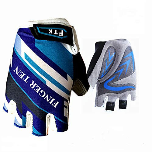 FINGER TEN Fahrradhandschuhe Kinder MTB Handschuhe Fahrrad Outdoor Bike Gel Halbfinger Sporthandschuhe Radhandschuhe Wert 1 Paar Blau M, für Sommer Freizeit Jungen Mädchen Alter 2-10 Jahre
