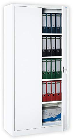 Weißer Flügeltürenschrank komplett montiert Metallschrank abschließbar Lagerschrank Aktenschrank 4 Fachböden 530347 weiß 1950 x 920 x 420 mm