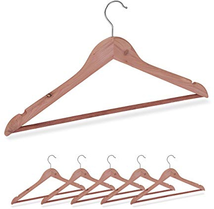Relaxdays Cedarträ hängare, set med 36, tvärgående byxor, skåror, elegant, anti-mal, L: 44 cm, natur