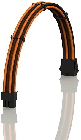 LINKUP - AVA 30cm EPS 8 Pin (4+4) CPU ATX Motherboard PSU Power Supply Braided Sleeved Custom Mod PC Extension Cable w/Combs | Strong & Stiff Design | Single Pack | 300mm - OrangeBlack