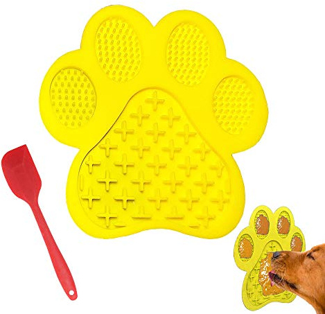 Dog Licking Mat for Anxiety Peanut Butter Slow Feeder Bowls Licking Pad with Strong Suction to Wall for Pet Bathing,Grooming,and Training (Yellow)