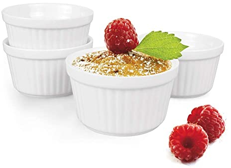 Soufflé Moulds, Pack of 4 Creme Brulee Bowls, Pie Mould, 180 ml, Small Casserole Dishes Suitable for Kitchen Baking (white)