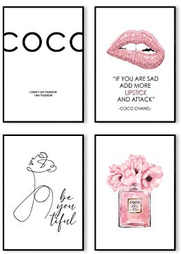 Postertech Premium Poster Set | 4 Bilder als stilvolle Wanddeko | 4X DIN A4 | Girly Set in pink weiss