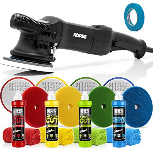 Set de polissage pour voiture Rupes : Polisseuse excentrique Rupes LHR15ES Bigfoot + ruban de masquage 3M 18mm + 4 polishes + 4 disques de polissage 150mm + 4 chiffons en microfibre 550GSM