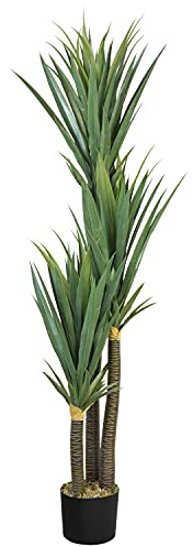 Decovego Künstliche Yucca Palme Yuccapalme Palmlilie Pflanze Kunstpflanze Deko Kunstbaum Zimmerpflanze künstlich Kunststofftopf Plastikpflanze 90-150cm