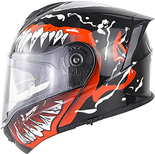 Motorrad Modularer Flip Up Integralhelm Racing Motocross Crash Helm Für Erwachsene Männer Und Frauen DOT/ECE Motorrad Flip-Type Doppel-Sonnenvisier Four Seasons Full Helmet,Venom,XXL