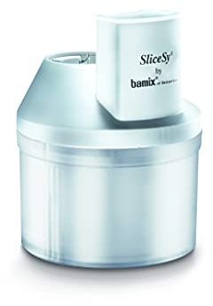 bamix Zubehör SliceSy für alle bamix Stabmixer ab 180 Watt, inkl. 5 Scheiben, Küchenmaschine multifunktional zum Schneiden, Mahlen, Hacken, Weiß