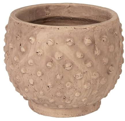 Creative Co-Op 9.25 Round Sandstone Hobnail Planter with Distressed Finish, Greige