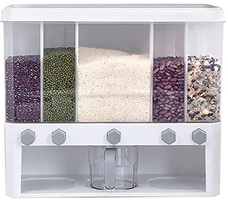 Futchoy 5 IN 1 Müslispender Wandmontage 10L Getreidespender Vorratsbehälter Lebensmittelspender Trockenfutter Behälter Küche Lagerung