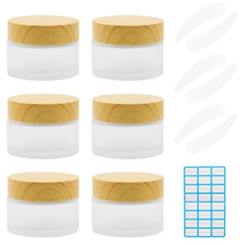 MEIYIDAY 6 Stück Glastiegel mit Bambusdeckel, 30ml Glas Leerdose klarer Tiegel, Cremedose Leer aus Mattglas Reise Kosmetik-Behälter für Lotion, Creme, Mini-Kerzen, Kosmetik,ätherische Öle