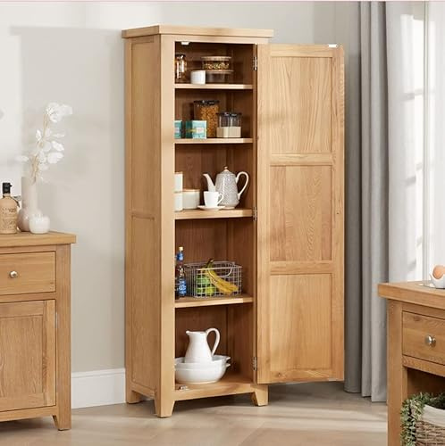 Single Shaker Kitchen Pantry Cupboard - Cheshire Limed Oak - Height Adjustable Shelves - Tapered Foot Design - H1800 x W610 x D410mm.