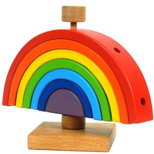 Jamso Design Holz-Regenbogen mit Ständer I Buntes Stapelsteine Prinzip Holzspielzeug I Vielseitiges Stapelspiel zum freien Stapeln, Spielen & Stecken I ab 3 Jahre I 1 Set