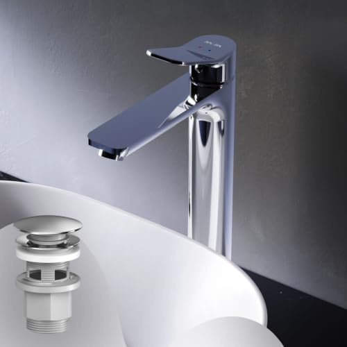 AM.PM X-Joy - Einhebel-Waschtischarmatur Hoch, kratzfester Wasserhahn, Waschbeckenarmatur, leicht zu reinigen, für Aufsatzwaschtisch geeignet, Auslaufhöhe 231mm, Chrom