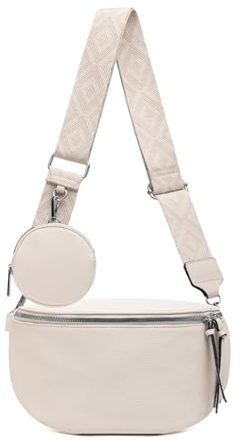 ER.Roulour Bauchtasche für Damen Herren stylisch Gürteltasche Hüfttasche mit Breiter Gurt und MüNze Crossbody Bag (Beige)