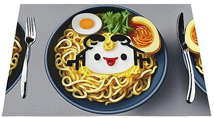 Juego de 6 manteles individuales, manteles individuales lavables para decoración de cocina, mesa de comedor, huevera, fideos, ramen
