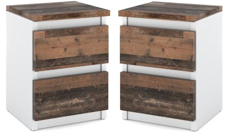 MRBLS_HOME MRBLS 2X Nachttisch Nachtschrank Nachtkommode Modern Möbel mit Schubladen Kommode Holz Schubladenschrank für Ihr Schlafzimmer (Weiß Matt - Old Style) – 30 x 43 x 32,5 cm (B/H/T)