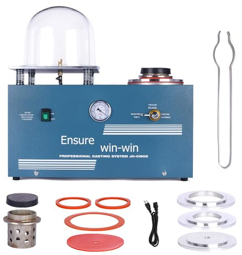 Máquina de fundición al vacío de 1/2 HP, 3 CFM, combinación de fundición de cera perdida 2 L con olla de campana de 9 x 8 para fábricas de procesamiento de joyas y fabricantes de obras de arte para