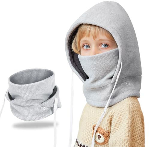 AYPOW Kinder Winter Thermo Fleece Sturmhaube 4-10 Jahre, Multifunktionale Winddichte Gesichtsmaske Skimaske, Warme Strick Fleece Mütze Kapuze Halswärmer Schal für Jungen Mädchen Outdoor-Aktivitäten