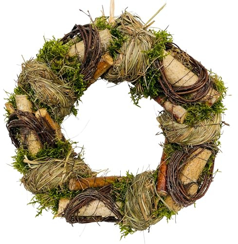 Mooskranz natürlicher frisch gebundener Frühlingskranz ø 30 cm Birkenkranz Buchsbaumkranz Graskranz Osterdeko Tischkranz Türkranz Osterkranz Dekokranz frühlings Dekoration (1 Kranz)