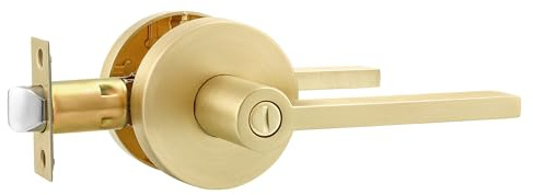 Leydebong 1 Pack Gold Door Handles, Door Knobs with Lock and Key, Gold Entry Door Levers for Bedroom Bathroom or Front Doors, Sleek Modern Door Hardware