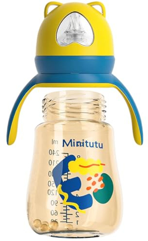 Babyflaschen für Neugeborene, Anti-Kolik-Flaschen – Cartoon-Babyflasche – 300 ml Weithals-Flasche mit Weithals, weicher Sauger, Anti-Kolik, leicht zu reinigen