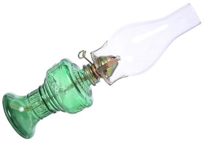 Vintage Glass Kerosene Lamp Green Decorative Oil Lantern | Aluminium Alloy Frame, Cotton Wick, , for Outage Use and Warm Ambiance