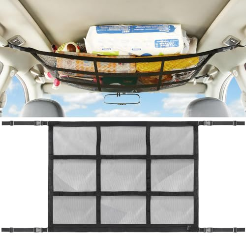 JINYJIA Gepäcknetz Auto 90 x 65 cm für Autodach, Reißverschluss, universelle Aufbewahrung für viele Fahrzeuge und Wohnmobile