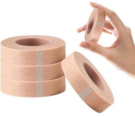 Verazquy 4Pcs Flexible Skin Micropore Paper Tape, 0.5 Inch x 10 Yards Skin Color Micropore Self Adhesive Medical Gauze Tape Breathable Nose Gauze Earring Cover Up Bandages, for Comfortable Onthe Skin