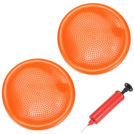 PATIKIL 2 Pcs Inflated Wobble Cushion Seat 13.2, Flexible Balance Disc with Hand Pump for Core Stability Exercise Physical Strengthening Improving Fitness Posture, Orange