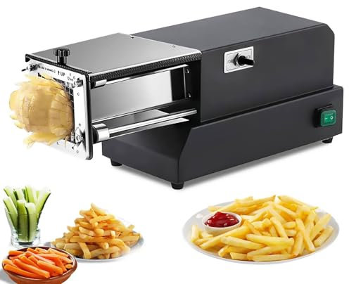 WHYYDSS Cortador de Patatas eléctrico de 200 W, Cortador automático de Patatas, Cortador eléctrico de Patatas Fritas con Cuchillas de 8/10/12 mm, para Patatas, Zanahorias y pepinos,Black