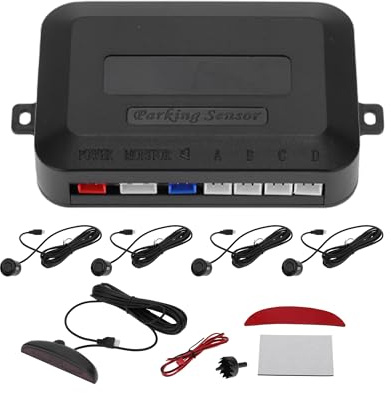 Motoforti Universal Car Auto Vehicle Reverse Backup Radar System Reverse Parking Sensors Alarm Buzzer Reminder Distance Detection Black 4Parking Sensors