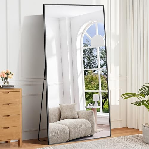 BONEWEI Ganzkörperspiegel 192 x 85 cm, Rechteckiger Standspiegel mit schwarzem Aluminiumrahmen, Groß Wandspiegel Bodenspiegel für Schlafzimmer, Eingangsbereich, Flur, Heimdekorationn