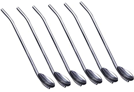 COLLBATH 6stücke Edelstahl Strohhalm Löffel Set Ovale Form Wiederverwendbar Leicht Zu Reinigen Multifunktional Als Trinkhalm Und Löffel Langlebig Und Auslaufsicher Geeignet Für Cocktails Un